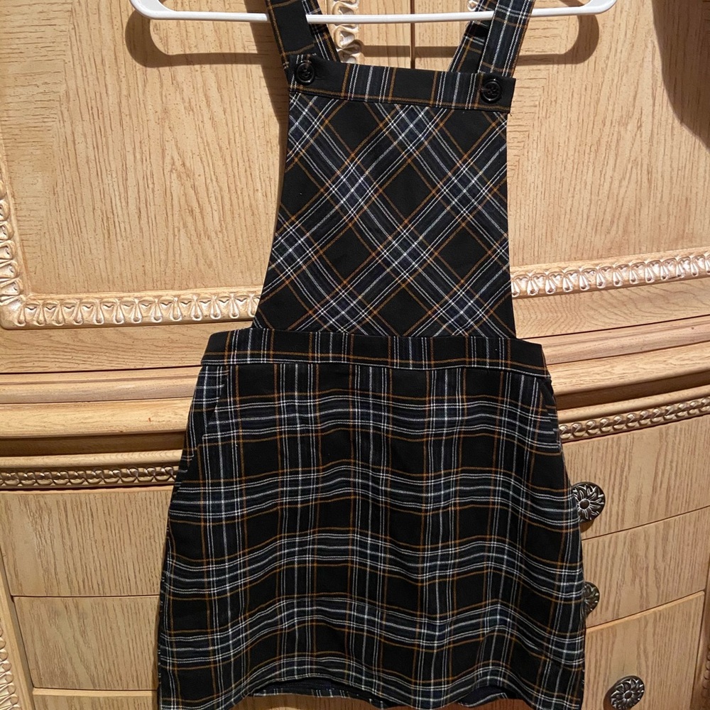 Plaid overall dress